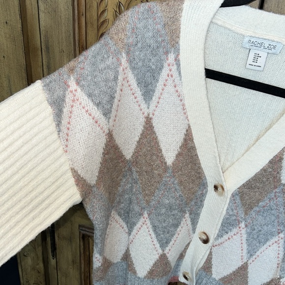 Rachel Zoe Argyle Plaid Cardigan - Picture 4 of 8